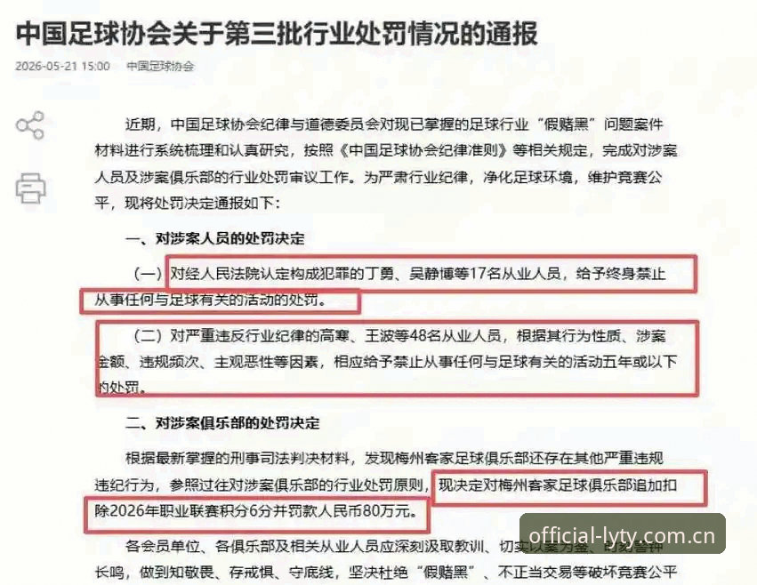 乐游体育官方正版 中国足球第三批禁足名单详解:17人终身禁赛,48人受罚